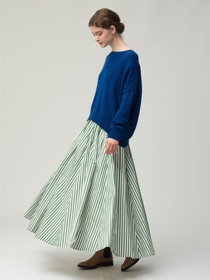 Silk Cotton Striped Flare Skirt 詳細画像 green