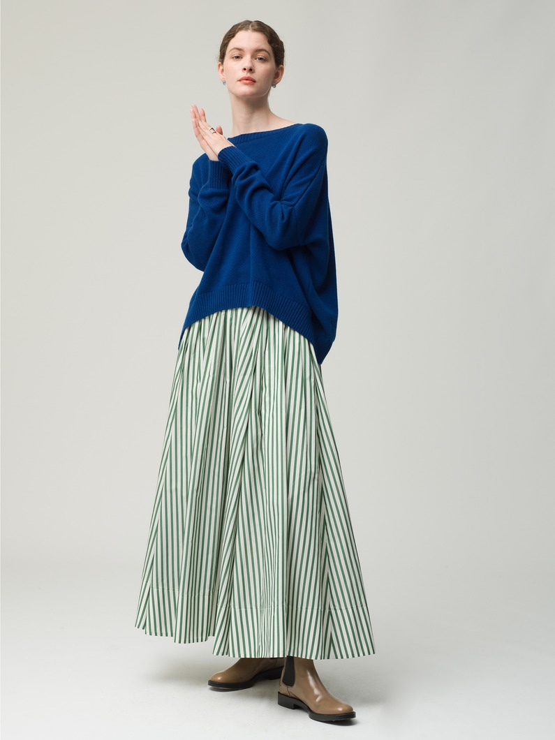 Silk Cotton Striped Flare Skirt 詳細画像 green 2