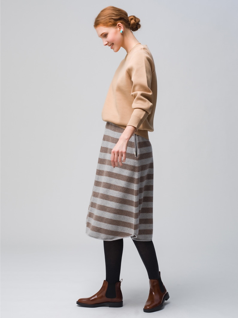 Cashmere A Line Skirt (striped) 詳細画像 gray 3