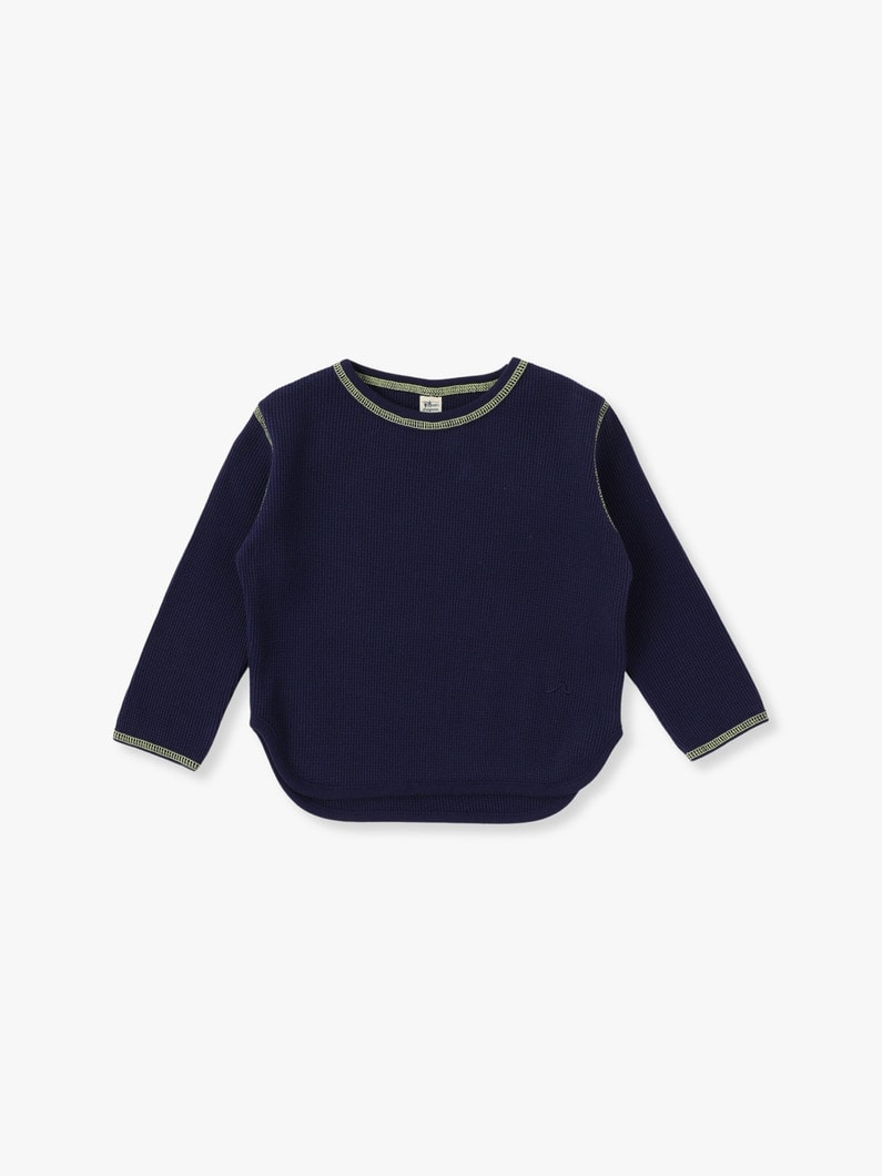 Color Stitch Waffle Long Sleeve Tee (beige/navy) 詳細画像 navy