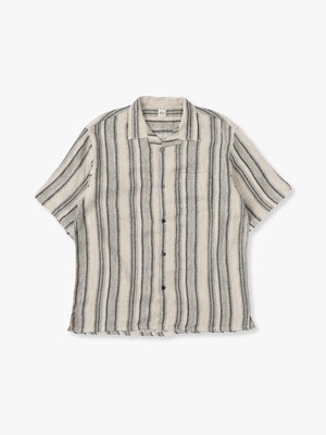Linen Silk Striped Open Collar Shirt 詳細画像 black