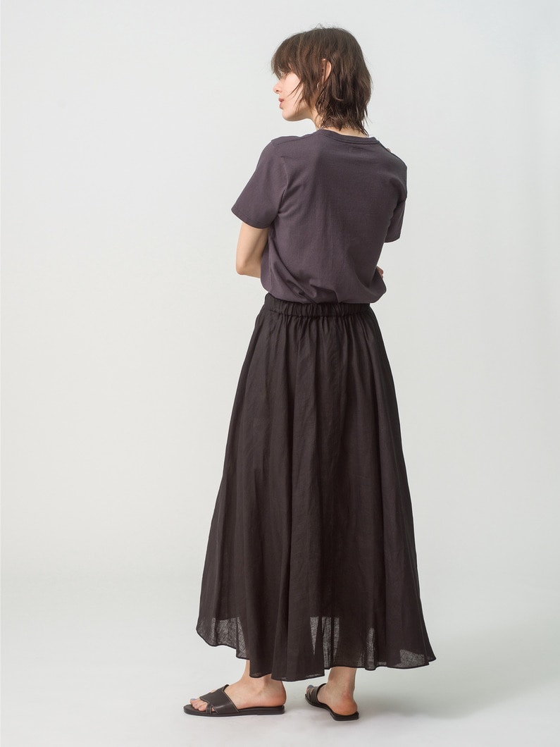 Natural Dyed Linen Lawn Gatherd Skirt (red/white/black) 詳細画像 black 3