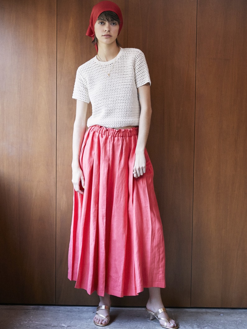 Random Pleats Linen Skirt (ivory/red/black) 詳細画像 red