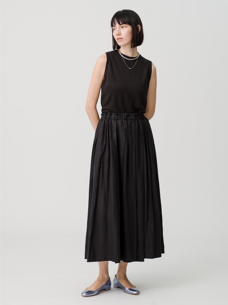 Random Pleats Linen Skirt (ivory/red/black) 詳細画像 black 1