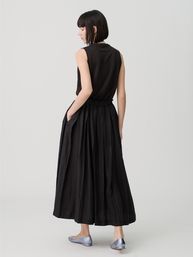 Random Pleats Linen Skirt (ivory/red/black) 詳細画像 black 2