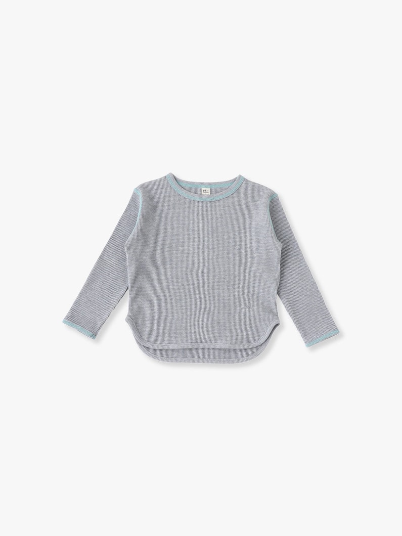 Color Stitch Waffle Long Sleeve Tee (off white/turquoise/gray) 詳細画像 gray 7
