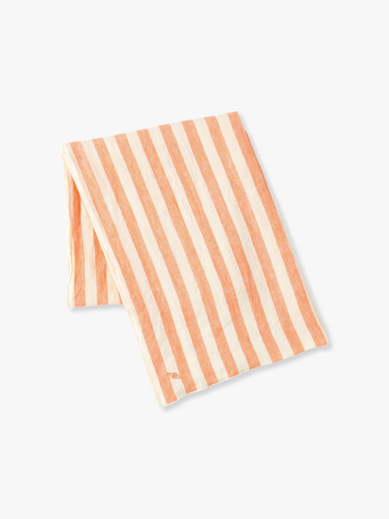 Washed Linen Striped Tablecloth 詳細画像 orange