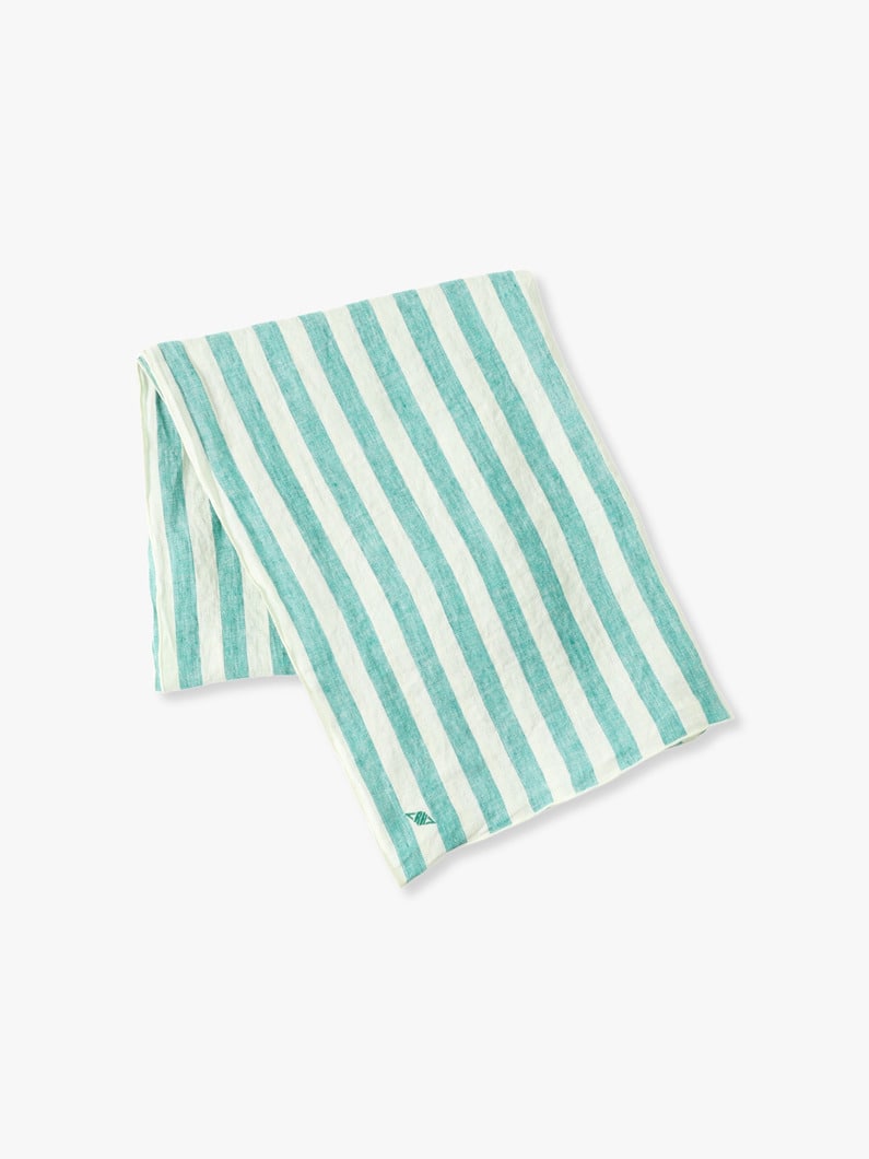 Washed Linen Striped Tablecloth 詳細画像 green