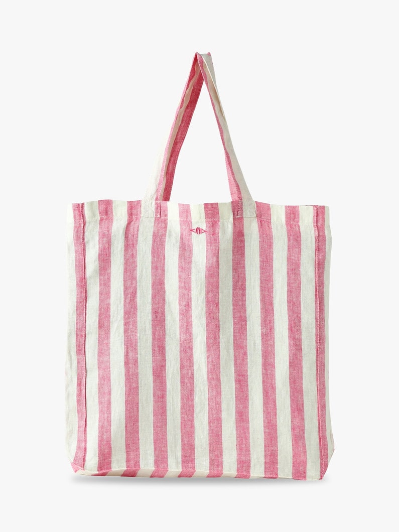 Washed Linen Striped Shopper Bag 詳細画像 pink