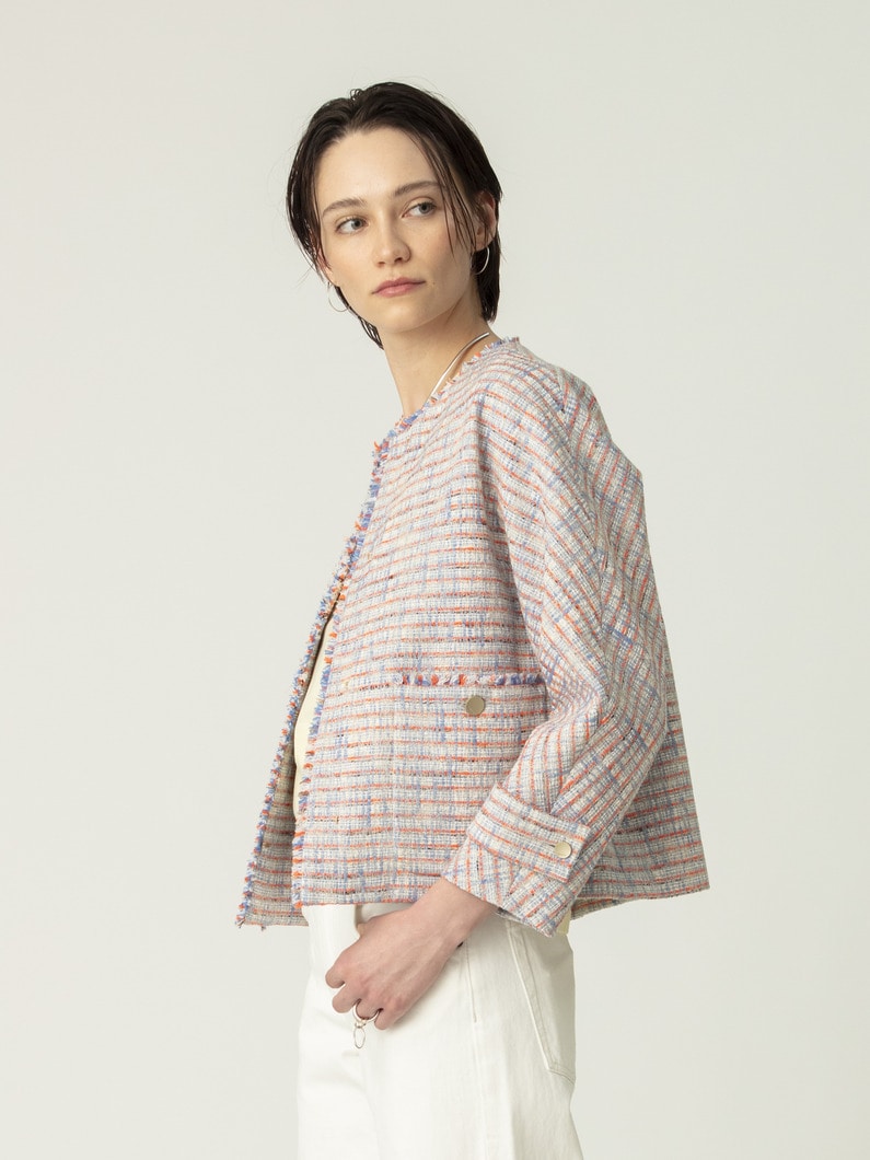 ブルーネオン ツイード ノーカラー ジャケット 詳細画像 light blue 2