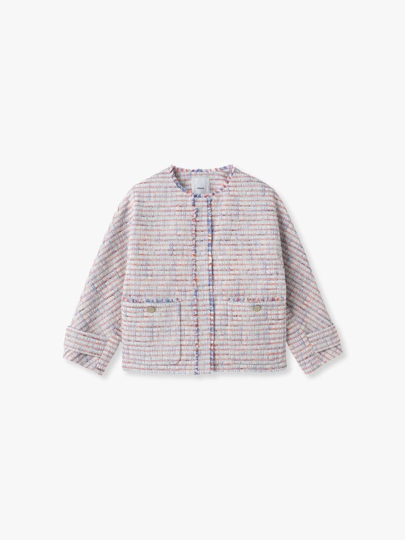 ブルーネオン ツイード ノーカラー ジャケット 詳細画像 light blue 3