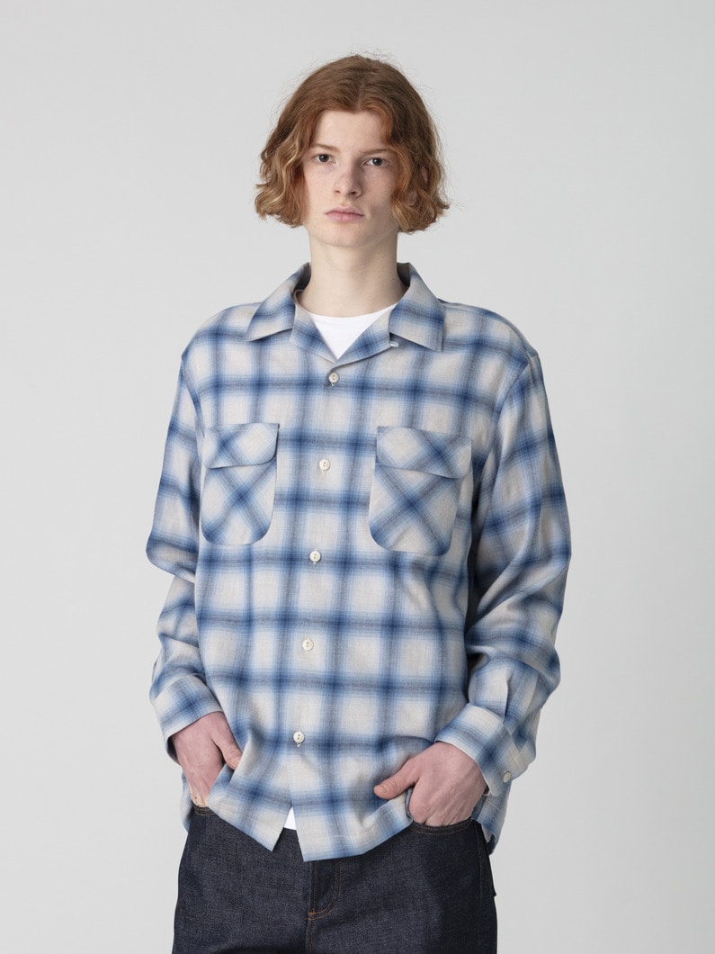 オンブレチェック オープンカラーシャツ 詳細画像 blue