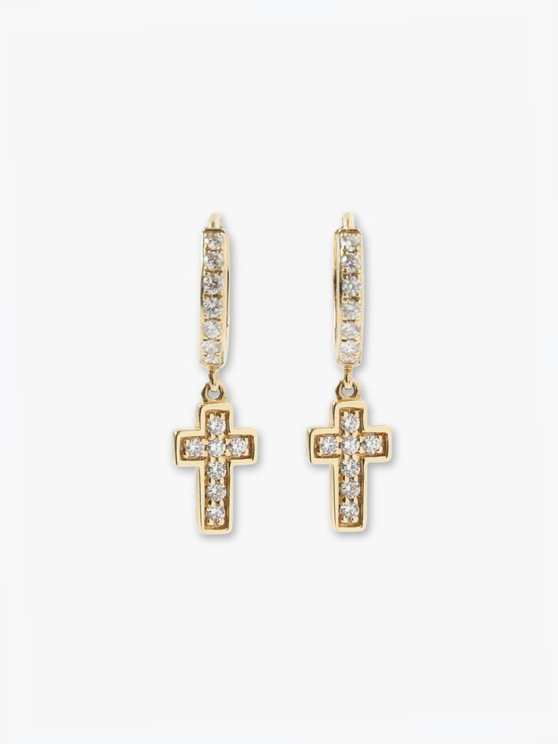 14K Faith Cross White Diamond Pierced Earrings 詳細画像 yellow gold 1