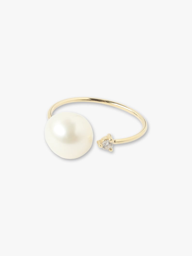14K Yellow Gold Open Diamond and Freshwater Pearl Ring 詳細画像 other 1