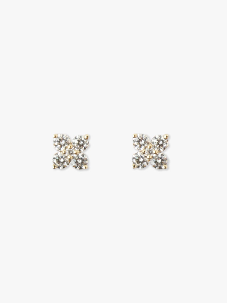 14K Flower Motif White Diamond Pierced Earrings 詳細画像 yellow gold 1
