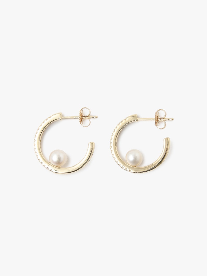 14kt Floating Pearl Diamond Hoop Pierced Earrings 詳細画像 other 1