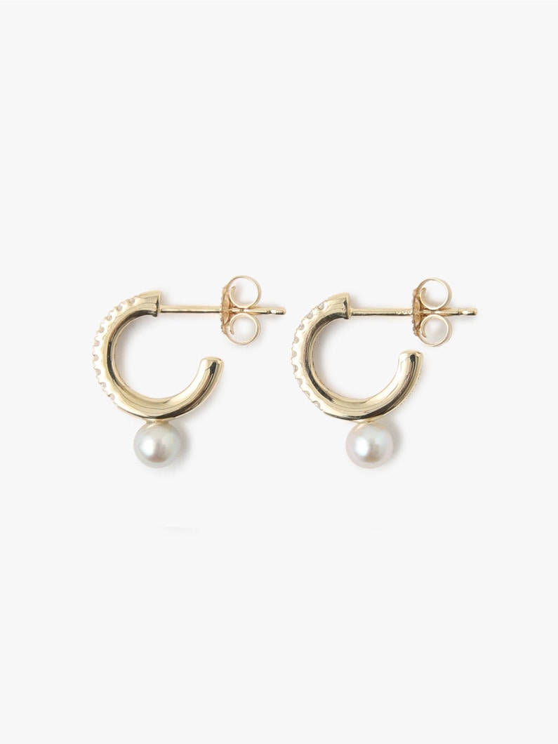 14kt Diamond Hoops With Gray Pearl Drop Pierced Earrings 詳細画像 other 1