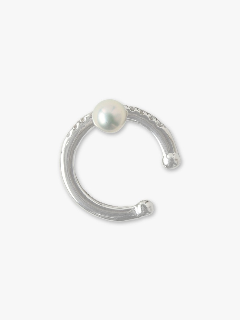Diamond And Offset Gray Pearl Ear Cuff 詳細画像 other 1