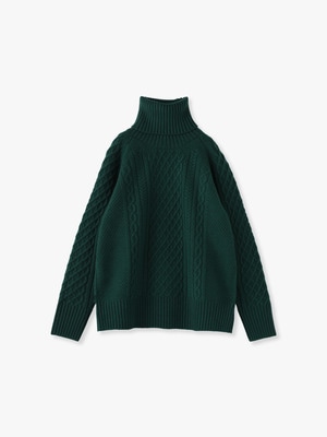 Wool Cashmere Cable Turtle Neck Pullover 詳細画像 green