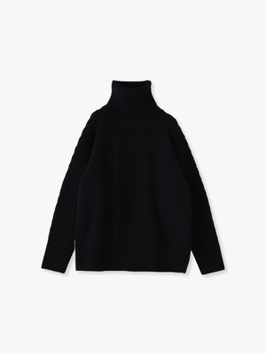 Wool Cashmere Cable Turtle Neck Pullover 詳細画像 navy