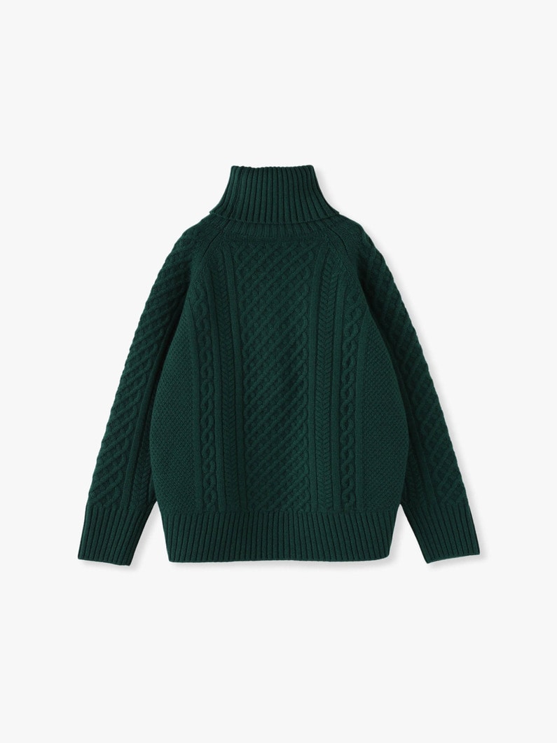 Wool Cashmere Cable Turtle Neck Pullover 詳細画像 green 2