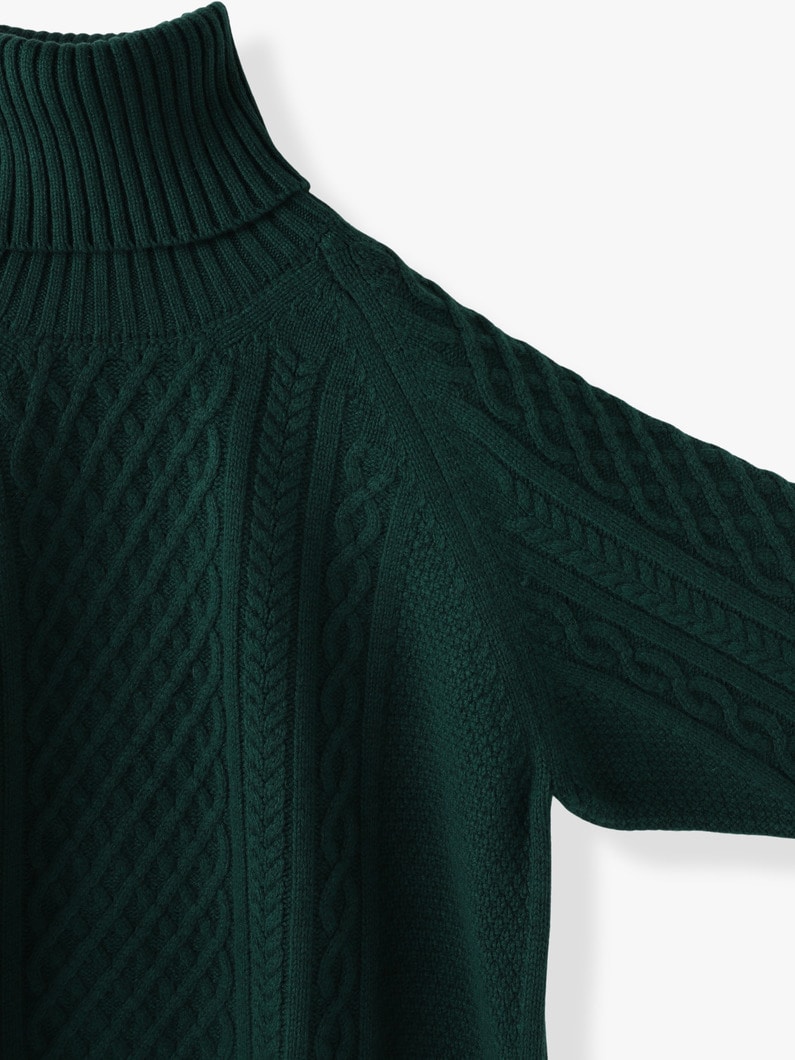 Wool Cashmere Cable Turtle Neck Pullover 詳細画像 green 4