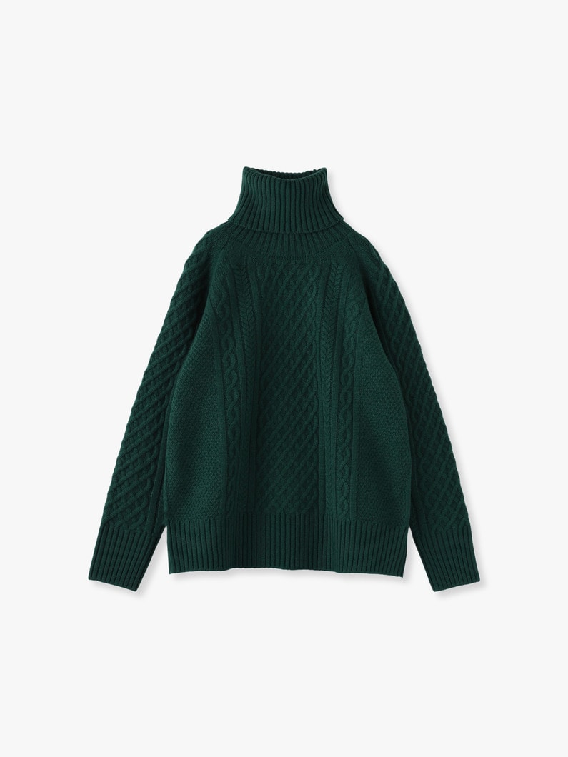 Wool Cashmere Cable Turtle Neck Pullover 詳細画像 green 1