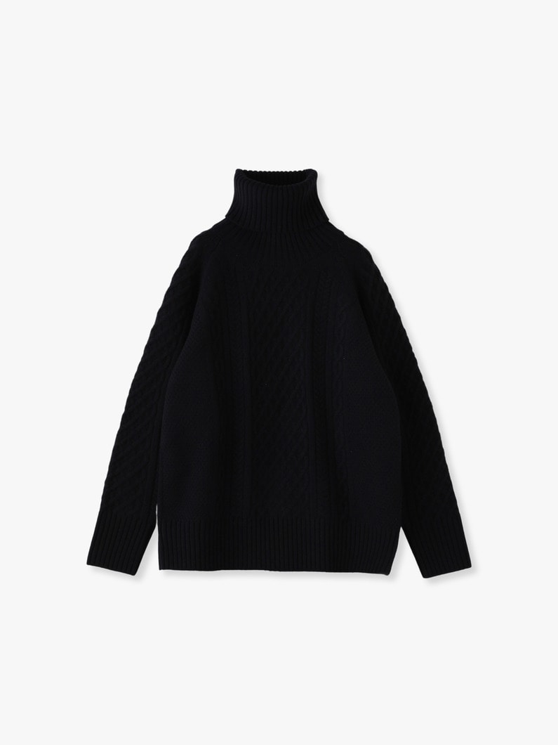 Wool Cashmere Cable Turtle Neck Pullover 詳細画像 navy 1