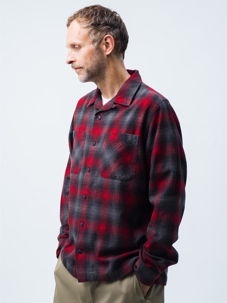 Ombre Plaid Camp Long Sleeve Shirt 詳細画像 red 1