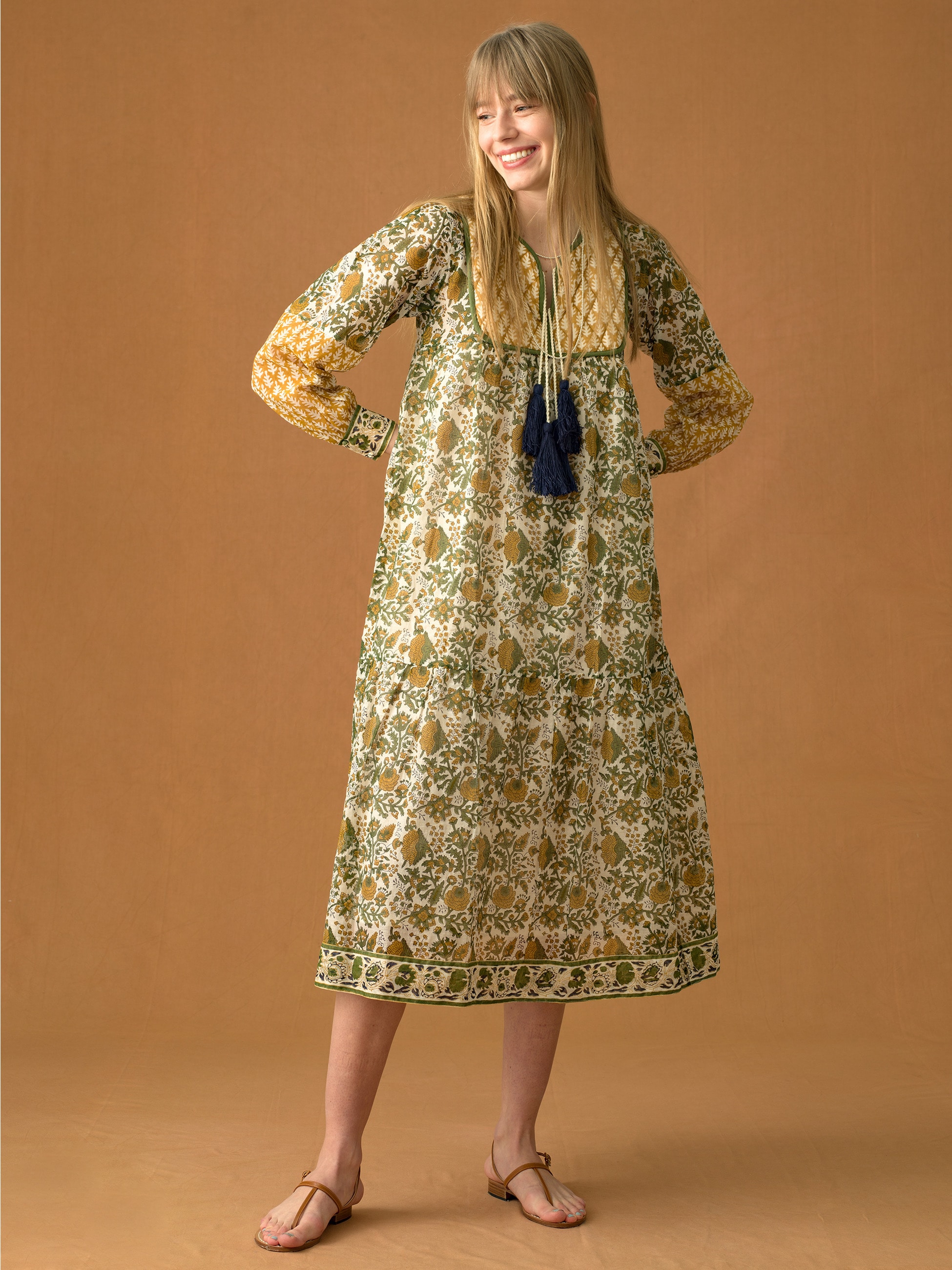 Silk Jodhpur Dress (Camel)｜SZ Blockprints(エスゼット ブロックプリント)｜Ron Herman