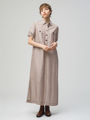 Linen Side Slit Shirt Dress 詳細画像 beige