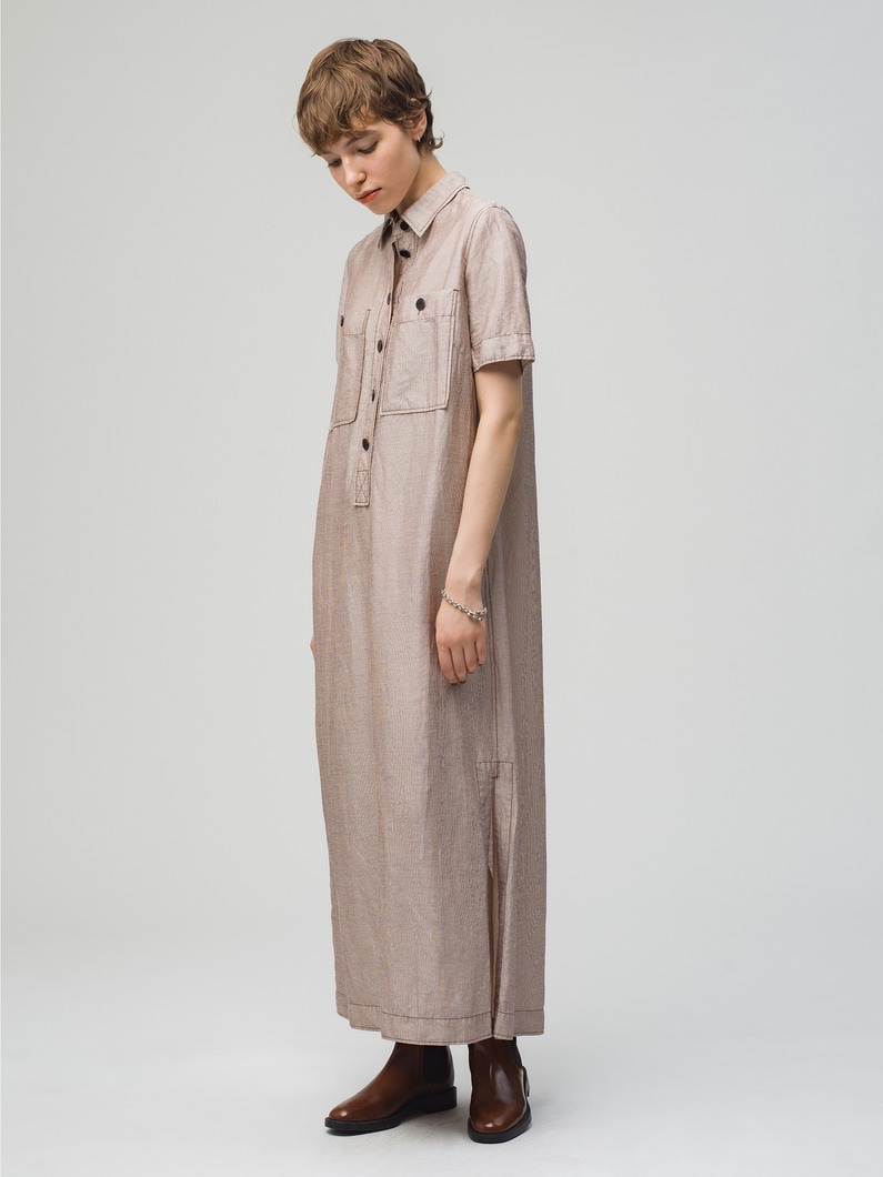 Linen Side Slit Shirt Dress 詳細画像 beige 2