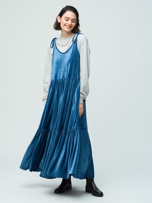 Velour Camisole Tiered Dress 詳細画像 blue