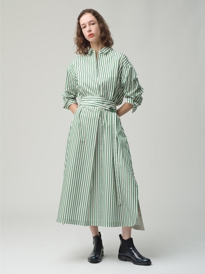 Silk Cotton Striped Shirt Dress 詳細画像 green