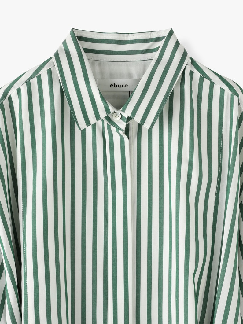 Silk Cotton Striped Shirt Dress 詳細画像 green 4