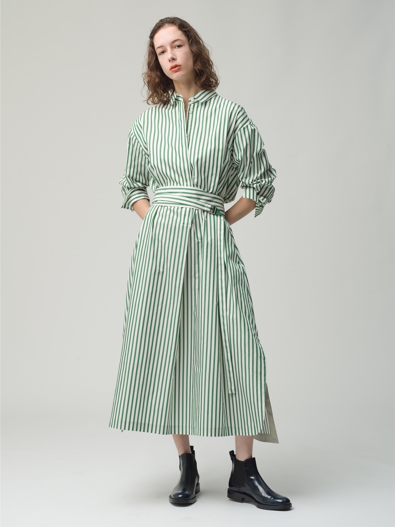 Silk Cotton Striped Shirt Dress 詳細画像 green 1