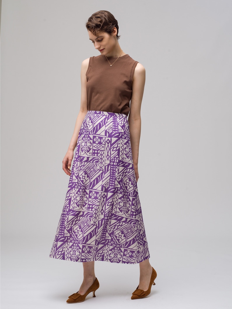 Cotton Print Flare Skirt 詳細画像 purple 1