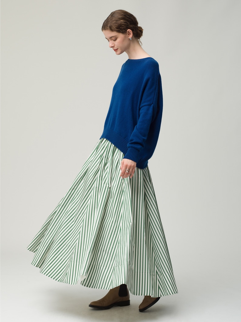 Silk Cotton Striped Flare Skirt 詳細画像 green 1