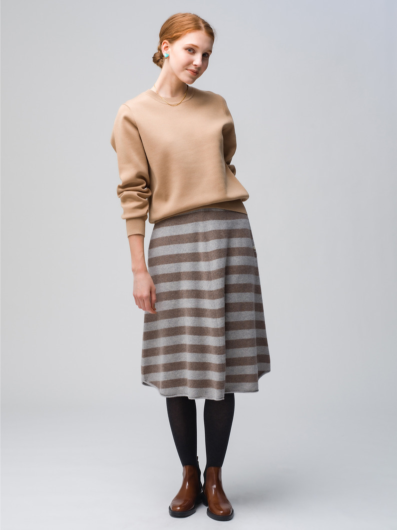 Cashmere A Line Skirt (striped) 詳細画像 gray 1