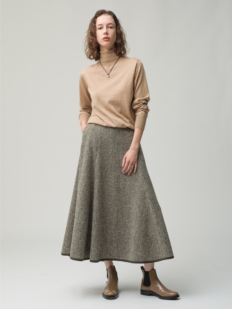 Herringbone Wool Flare Skirt (khaki) 詳細画像 khaki 1