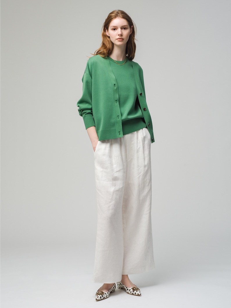 Organic Linen Everyday Tuck Pants (white/navy) 詳細画像 white 1