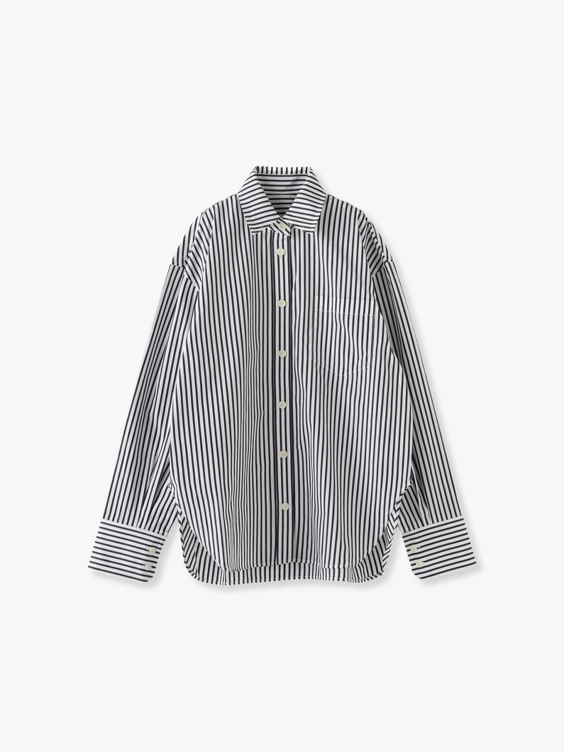 Oversized Blue Striped Cotton Shirt 詳細画像 black 2
