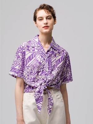 Cotton Short Sleeve Print Shirt 詳細画像 purple