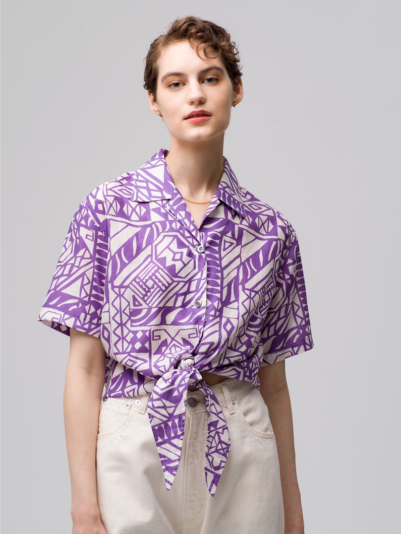 Cotton Short Sleeve Print Shirt 詳細画像 purple 1