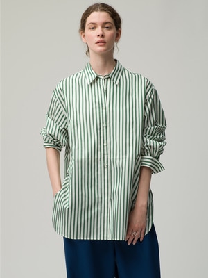 Silk Cotton Striped Shirt 詳細画像 green