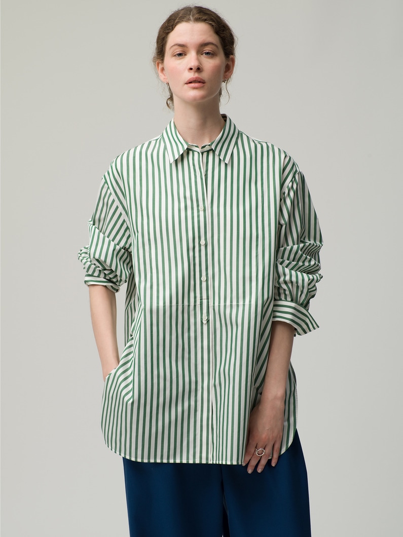 Silk Cotton Striped Shirt 詳細画像 green 1