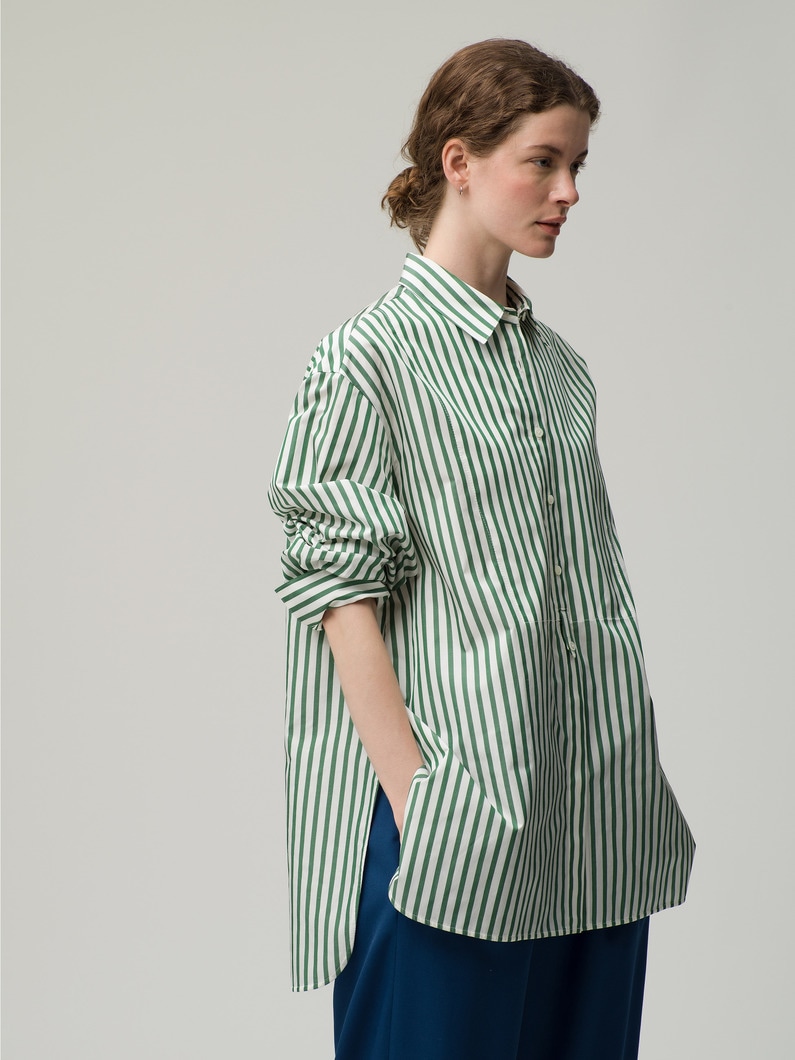 Silk Cotton Striped Shirt 詳細画像 green 2