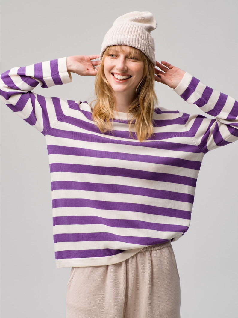 Genica Striped Knit Pullover 詳細画像 purple 1