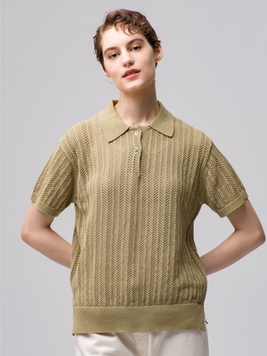 Lace Knit Polo Shirt 詳細画像 beige