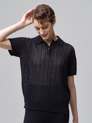 Lace Knit Polo Shirt 詳細画像 black